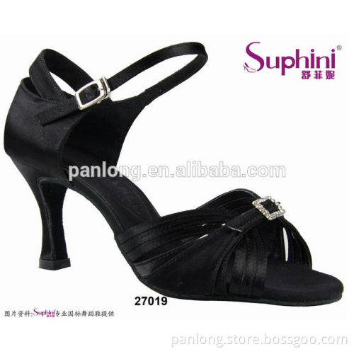 Black Latin Dance Shoes Lady with Crystal 270